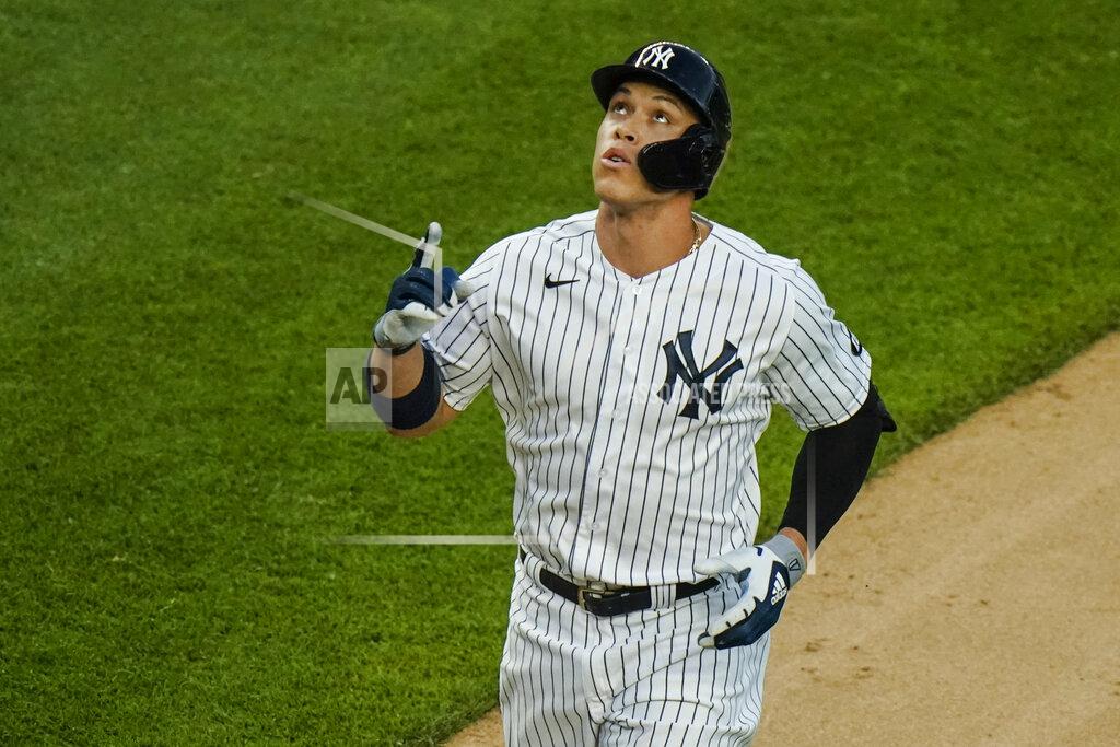 Frank Franklin Ii New York Yankees' Aaron Judge reacts as he runs the bases after hitting a two-run home run during the fourth inning of the second game of a baseball doubleheader against the Toronto Blue Jays Thursday, May 27, 2021, in New York. (AP Photo/Frank Franklin II)