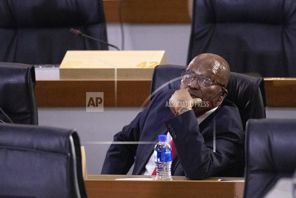 Themba Hadebe FILE — In this Nov. 17, 2020 file photo former South African President Jacob Zuma appears at a hearing for his application for Deputy Chief Justice Raymond Zondo, to recuse himself from the state capture commission of inquiry, in Johannesburg, South Africa. A legal showdown is looming in the country where Zuma is refusing to obey court orders to testify at a judicial inquiry into corruption charges against him. (AP Photo/Themba Hadebe/File)