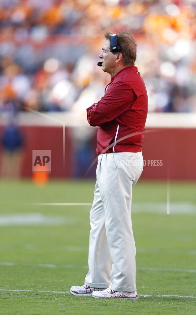 Wade Payne Alabama head coach Nick Saban stands on the field as he waits for a call to be made in the first half of an NCAA college football game against Tennessee Saturday, Oct. 20, 2018, in Knoxville, Tenn. (AP Photo/Wade Payne)