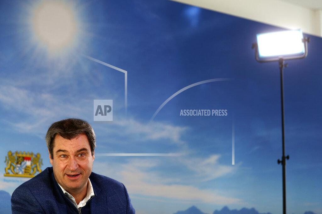 Matthias Schrader Bavarian state governor Markus Soeder attends an Associated Press interview in Nuremberg, Germany, Thursday, Feb. 18, 2021. Markus Soeder is many things: state governor of Bavaria, Star Trek fan, a conservative for whom combating climate change is an article of faith. The question Germans are asking now is: can the 54-year-old win enough backing across the political spectrum to succeed Angela Merkel as chancellor in September. (AP Photo/Matthias Schrader)