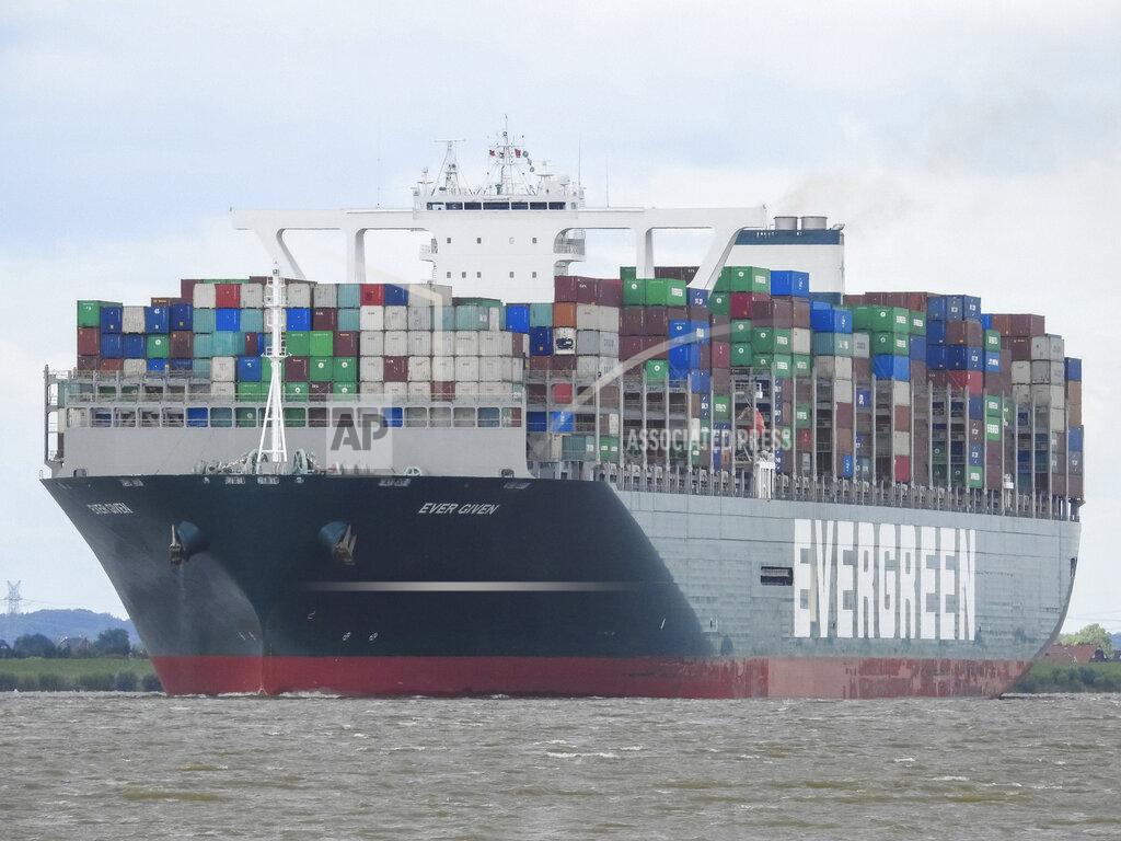 Axel Rutte This photo shows the MV Ever Given near Hamburg, Germany on July 29, 2020. The Ever Given, a cargo container ship that's among the largest in the world, has turned sideways and blocked all traffic in Egypt's Suez Canal, officials said Wednesday, March 24, 2021, threatening to disrupt a global shipping system already strained by the coronavirus pandemic. (Axel Rutte via AP)