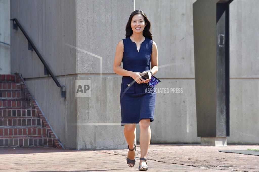 Josh Reynolds Mayoral Candidate City Councilor Michelle Wu arrives at a news conference outside City Hall in Boston on Wednesday, Sept. 15, 2021. Wu placed first in a preliminary mayoral election that selected two top contenders from a field of five candidates all of whom are people of color, four of them women. (AP Photo/Josh Reynolds)
