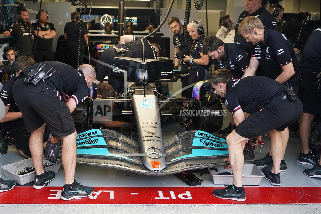 Darron Cummings Crew members install a nose on Mercedes driver Lewis Hamilton of Britain's car before the second practice session for the Formula One Miami Grand Prix auto race at the Miami International Autodrome, Friday, May 6, 2022, in Miami Gardens, Fla. (AP Photo/Darron Cummings)