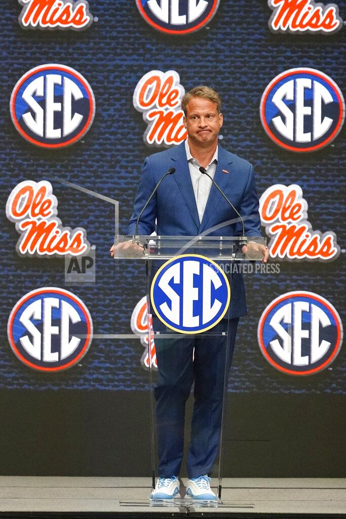 John Bazemore Mississippi head coach Lane Kiffin speaks during NCAA college football Southeastern Conference Media Days, Monday, July 18, 2022, in Atlanta. (AP Photo/John Bazemore)
