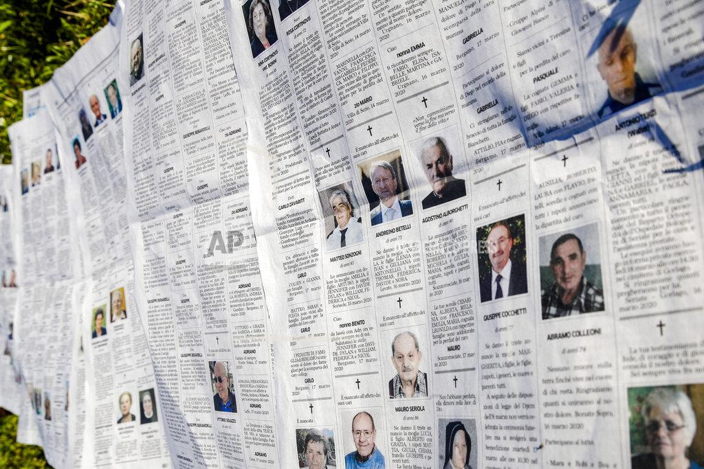 Luca Bruno The Eco di Bergamo newspaper features several pages of obituaries in its March 17, 2020 edition, in Mediglia, Italy, Wednesday, March 18, 2020. Bergamo is at the heart of the hardest-hit province in Italy's hardest-hit region of Lombardy. (AP Photo/Luca Bruno)