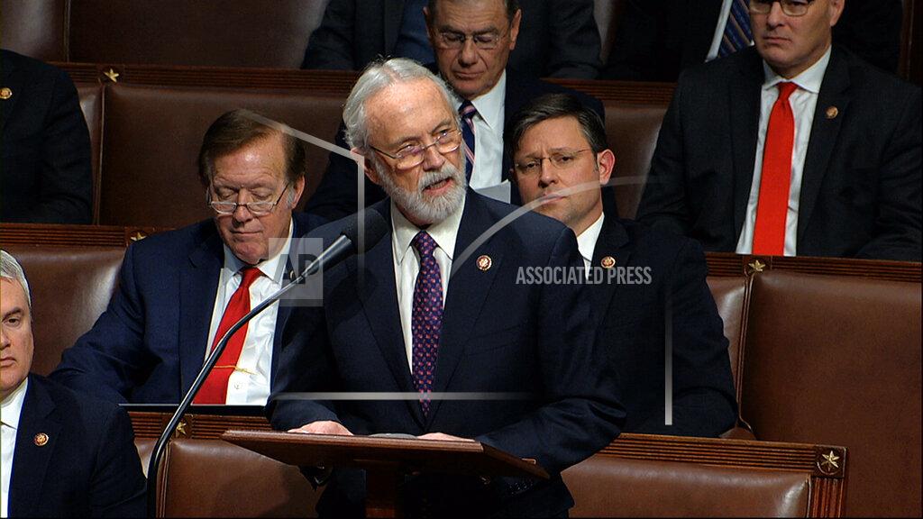 Uncredited FILE - In this Dec. 18, 2019, photo, Rep. Dan Newhouse, R-Wash., speaks as the House of Representatives debates the articles of impeachment against President Donald Trump at the Capitol in Washington. Newhouse was maintaining his lead Friday, Aug. 5, 2022, among other Republicans in Washington state's primary, but fellow Republican Rep. Jaime Herrera Beutler saw her lead against an opponent endorsed by former President Donald Trump shrink in recent vote updates. (House Television via AP, File)