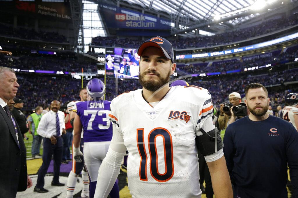 Andy Clayton-King Chicago Bears quarterback Mitchell Trubisky walks off the field after an NFL football game against the Minnesota Vikings, Sunday, Dec. 29, 2019, in Minneapolis. The Bears won 21-19. (AP Photo/Andy Clayton-King)