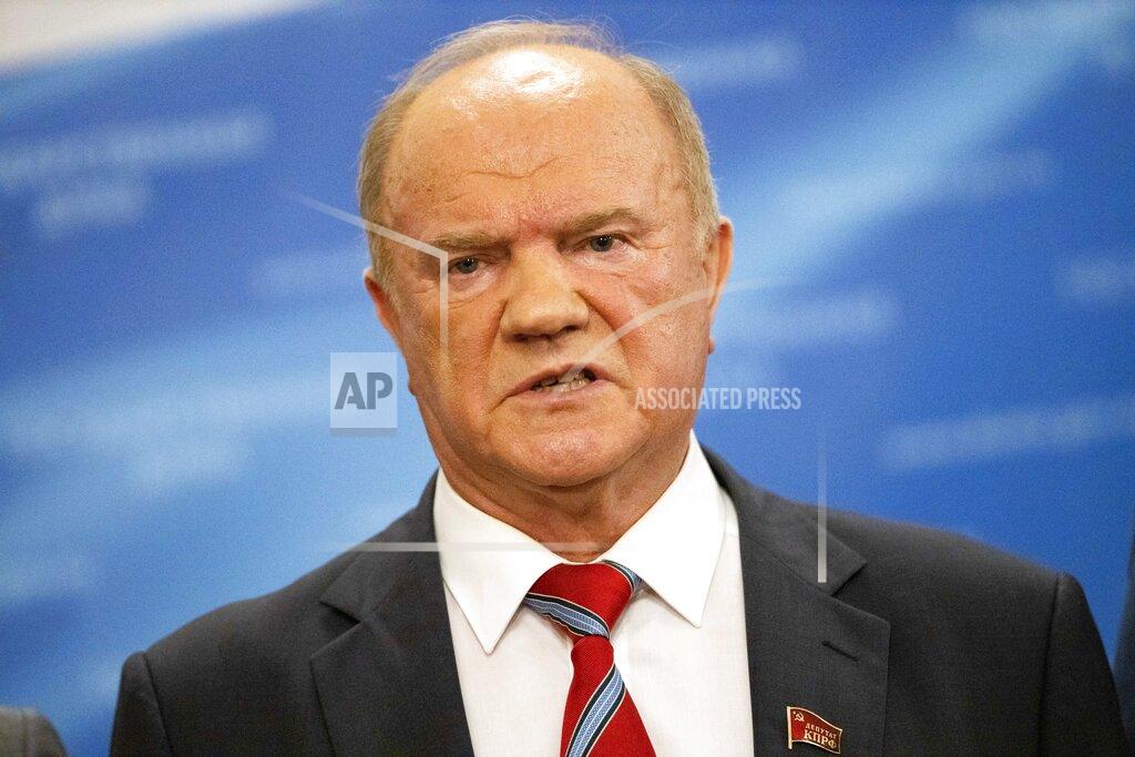 Alexander Zemlianichenko FILE - In this file photo taken on Wednesday, July 22, 2020, Russian Communist Party leader Gennady Zyuganov speaks to the media prior to a session at the State Duma, the Lower House of the Russian Parliament, in Moscow, Russia. The head of Russia's second-largest political party is alleging widespread violations in the election for a new national parliament, in which his party is widely expected to gain seats. Communist Party head Gennady Zyuganov said on Saturday, the second of three days of voting in the election, that police and the national elections commission must respond to reports of "a number of absolutely egregious facts" including ballot-stuffing in several regions. (AP Photo/Alexander Zemlianichenko, File)