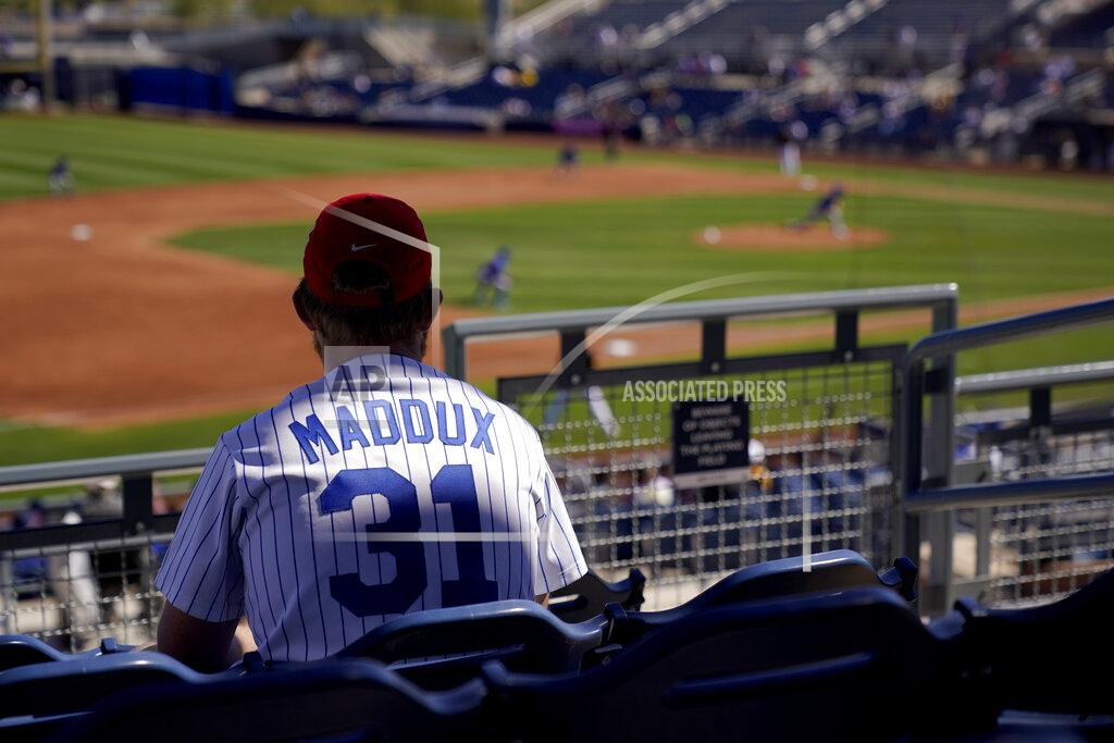 Charlie Riedel A Chicago Cubs fan watches during the third inning of a spring training baseball game against the San Diego Padres, Monday, March 1, 2021, in Peoria, Ariz. (AP Photo/Charlie Riedel)