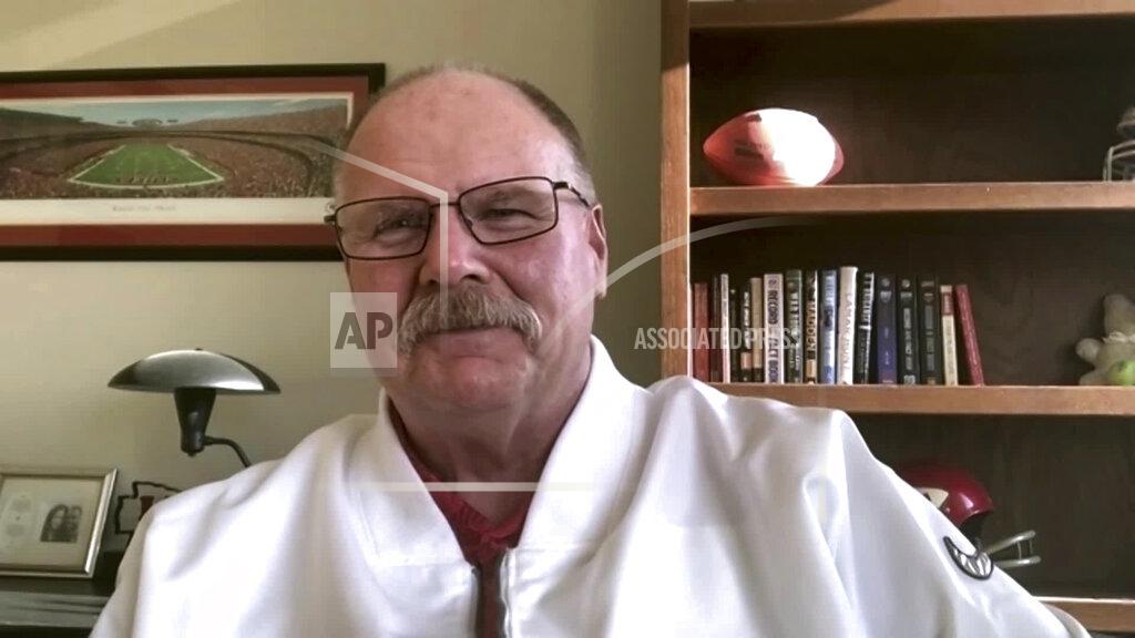 Uncredited In this still image from video provided by the NFL, Kansas City Chiefs head coach Andy Reid speaks during Super Bowl 55 Opening Night, Monday, Feb. 1, 2021. (NFL via AP)