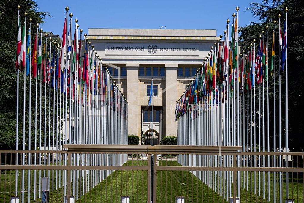 Markus Schreiber Flagpoles line in rows in front of a building of the United Nations in Geneva, Switzerland Monday, June 14, 2021. The lakeside city known as a Cold War crossroads and a hub for Swiss discretion, neutrality and humanitarianism, is set to return to a spotlight on the world stage as U.S. President Joe Biden and Russian President Vladimir Putin come to town for a summit on Wednesday, June 16.(AP Photo/Markus Schreiber)