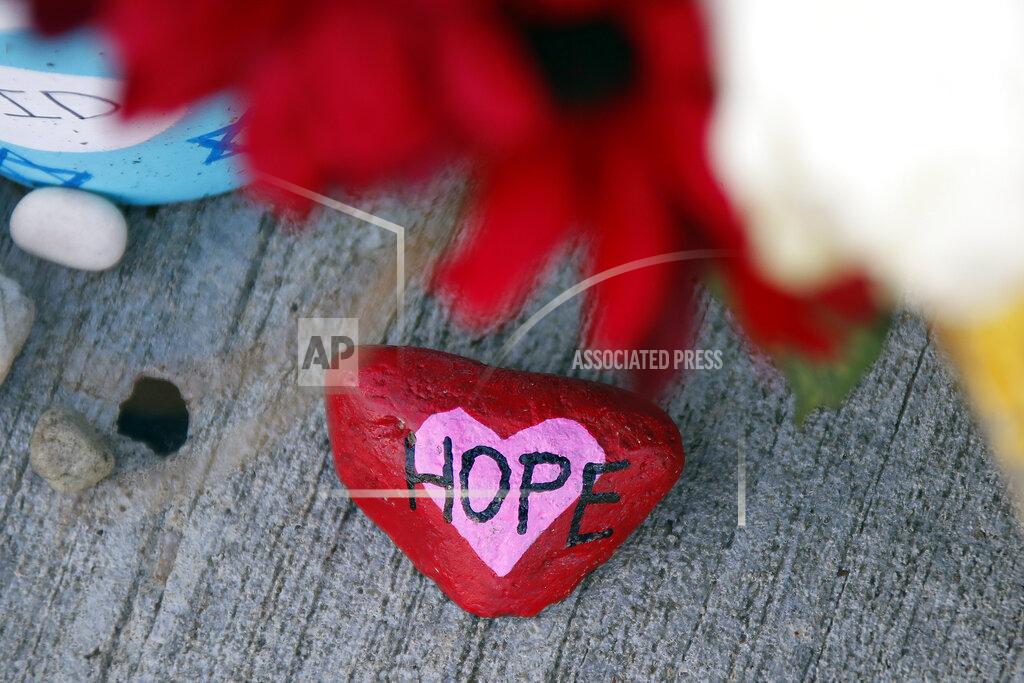 Gene J. Puskar A painted stone is placed outside the Tree of Life synagogue in Pittsburgh on Sunday, Oct. 27, 2019, the first anniversary of the shooting at the synagogue that killed 11 worshippers. (AP Photo/Gene J. Puskar)
