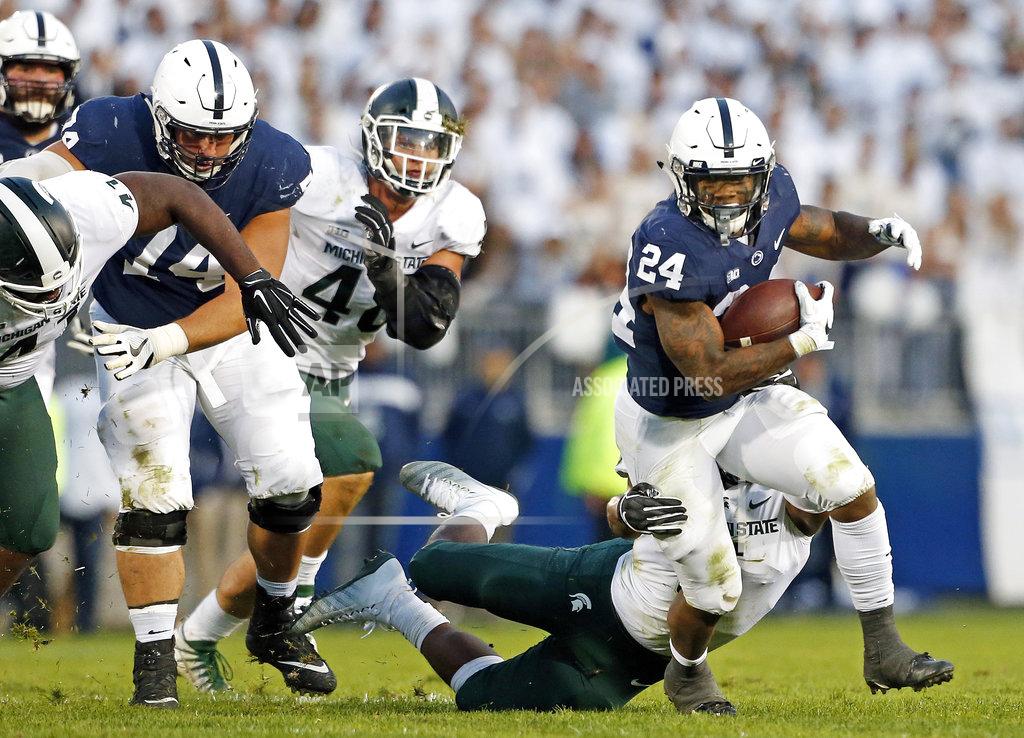 Chris Knight Penn State's Miles Sanders (24) runs the ball against Michigan State during the second half of an NCAA college football game in State College, Pa., Saturday, Oct. 13, 2018. (AP Photo/Chris Knight)