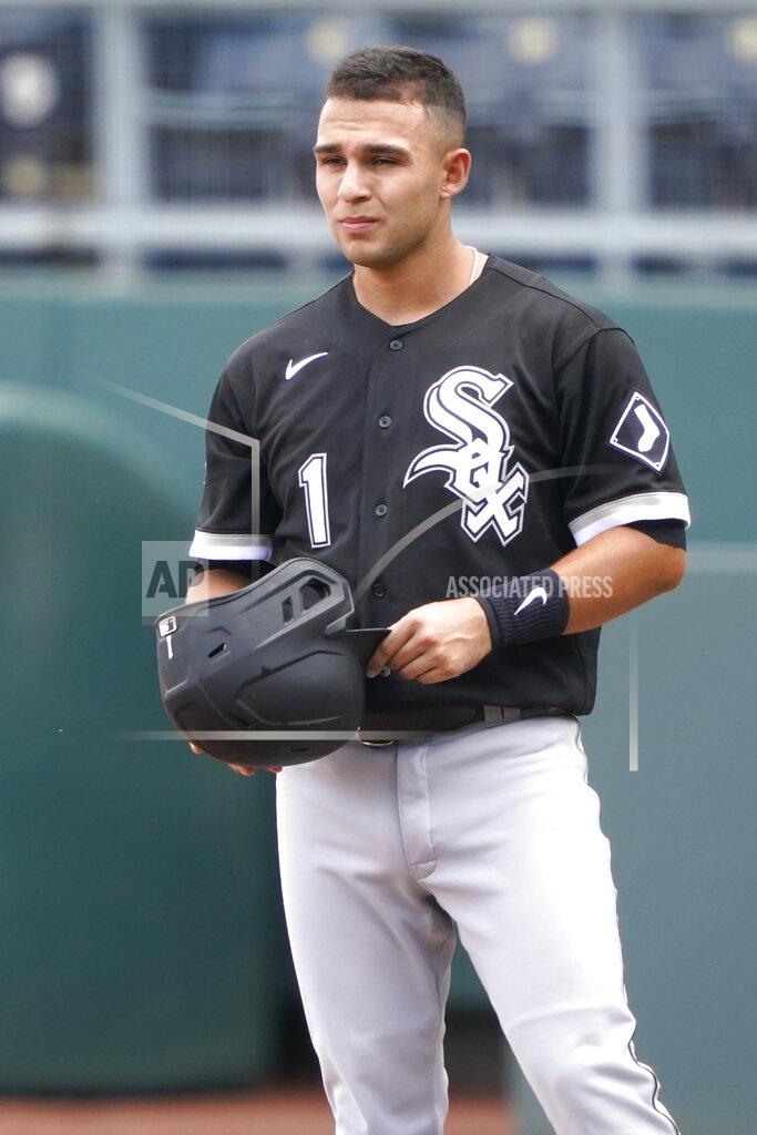 Charlie Riedel Chicago White Sox's Nick Madrigal stands on first base after hitting a single during the third inning of a baseball game against the Kansas City Royals Sunday, Aug. 2, 2020, in Kansas City, Mo. It was Madrigal's first major league hit. (AP Photo/Charlie Riedel)