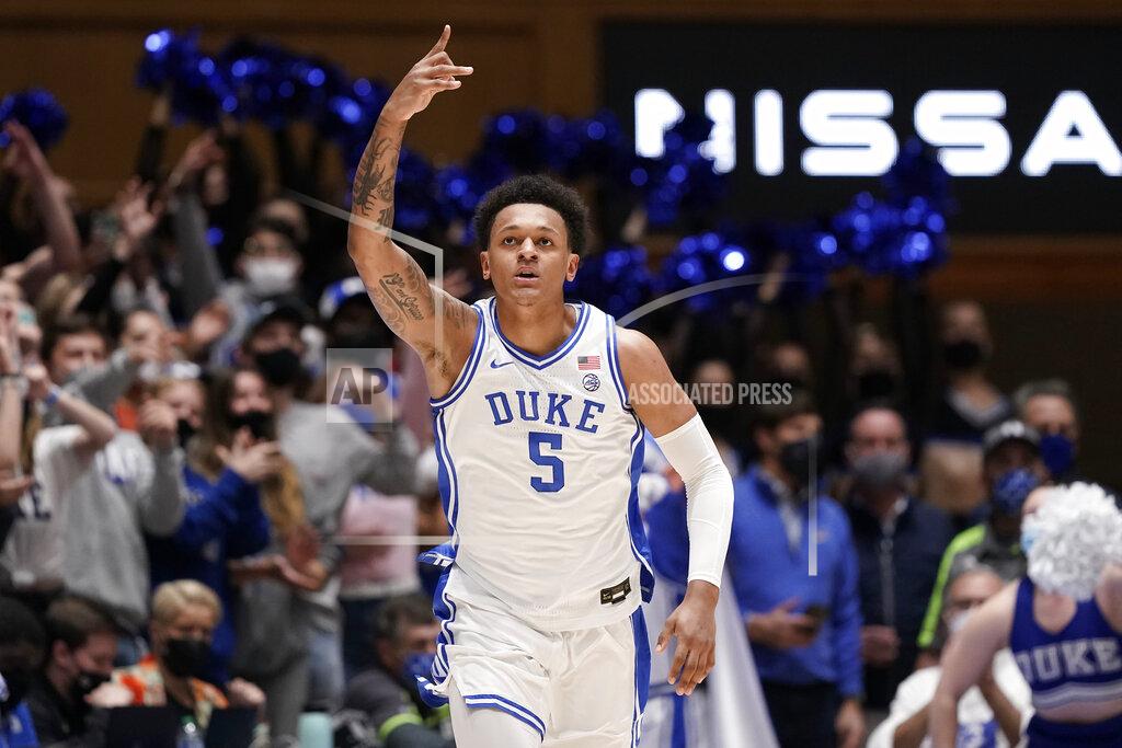Gerry Broome Duke forward Paolo Banchero (5) reacts following a basket against Clemson during the first half of an NCAA college basketball game in Durham, N.C., Tuesday, Jan. 25, 2022. (AP Photo/Gerry Broome)