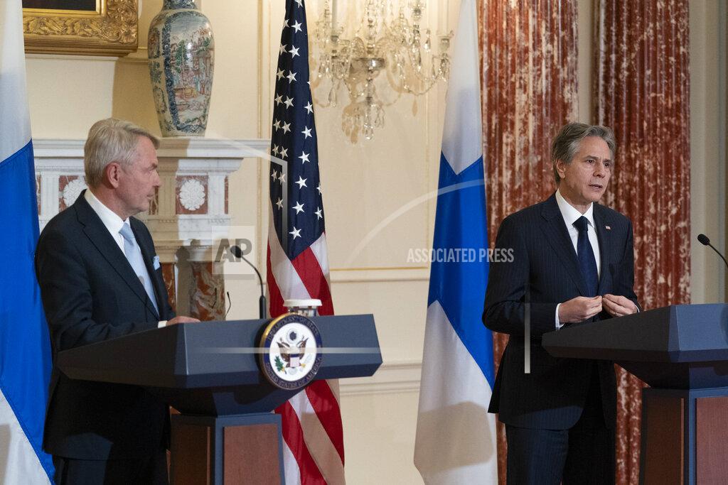 Alex Brandon Secretary of State Antony Blinken, right, speaks during a news availability with Finland's Foreign Minister Pekka Haavisto after their meeting at the State Department, Friday, May 27, 2022, in Washington. (AP Photo/Alex Brandon)