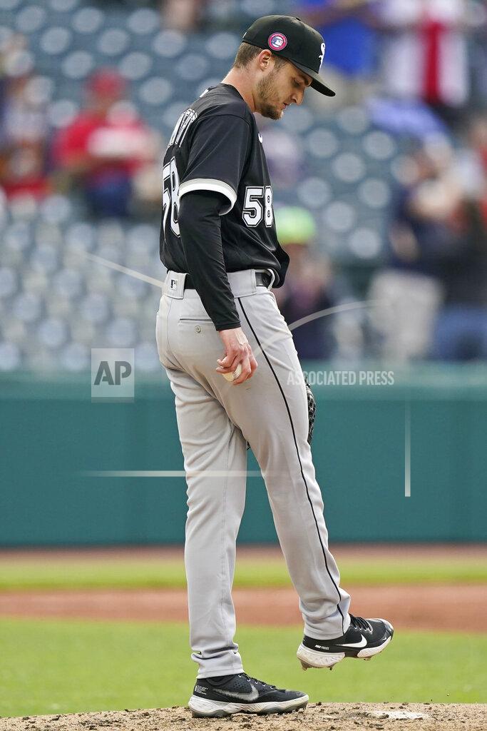Tony Dejak Chicago White Sox starting pitcher Jimmy Lambert kicks the mound after giving up a two-run home run to Cleveland Indians' Jose Ramirez in the third inning of the second baseball game of a doubleheader, Monday, May 31, 2021, in Cleveland. (AP Photo/Tony Dejak)