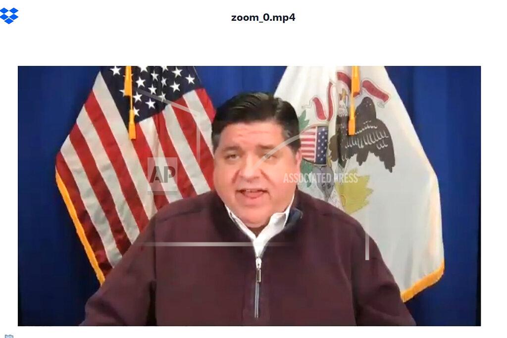 In this screengrab from video Illinois Gov. J. B. Pritzker appears during a video conference from Illinois, with other Midwestern governors Tuesday, Nov. 17, 2020. The Governors urged the public to be extra cautious if planning to gather with family or friends for holiday celebrations. The Democrat also joined with other state executives in producing a social media video, "Mask Up," to spread their message. (State of Illinois via AP)