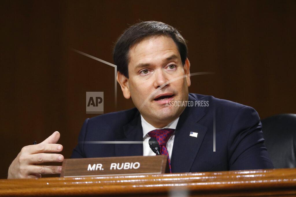FILE - In this May 5, 2020, file photo, Sen. Marco Rubio, R-Fla., speaks during a Senate Intelligence Committee on Capitol Hill in Washington. Rubio is taking over a powerful committee in Congress. Republican leaders announced Monday, May 18, that Rubio will temporarily become chairman of the Senate Intelligence Committee. Rubio will replace North Carolina Sen. Richard Burr, who said last week that he would step aside after federal agents examining his recent stock sales showed up at his home with a warrant to search his cellphone. (AP Photo/Andrew Harnik, Pool)