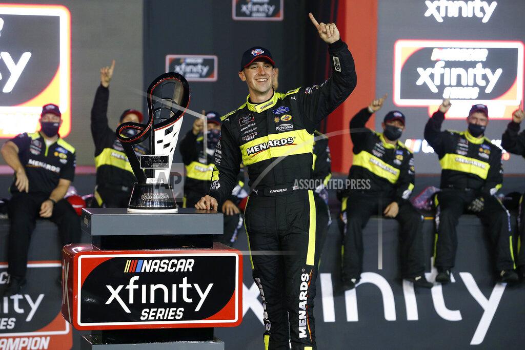 Ralph Freso Austin Cindric celebrates in Victory Lane after winning the season championship and the NASCAR Xfinity Series auto race at Phoenix Raceway, Saturday, Nov. 7, 2020, in Avondale, Ariz. (AP Photo/Ralph Freso)