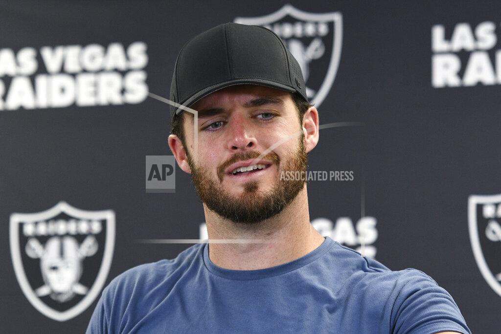 Don Wright Las Vegas Raiders quarterback Derek Carr meets with the media following an NFL football game against the Pittsburgh Steelers in Pittsburgh, Sunday, Sept. 19, 2021. The Raiders won 26-17. (AP Photo/Don Wright)