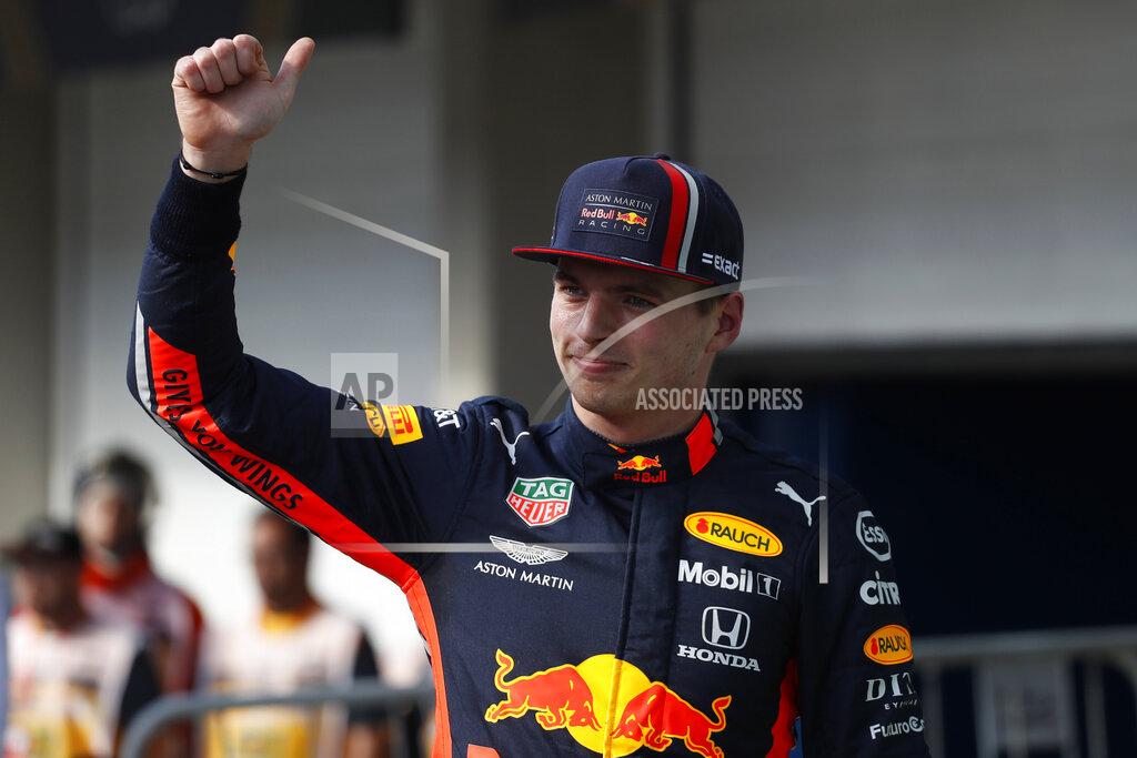 Nelson Antoine Red Bull driver Max Verstappen, of the Netherlands, gives a thumbs up after taking pole position during the qualifying session for the Formula One Brazil Grand Prix at the Interlagos race track in Sao Paulo, Brazil, Saturday, Nov. 16, 2019. (AP Photo/Nelson Antoine)