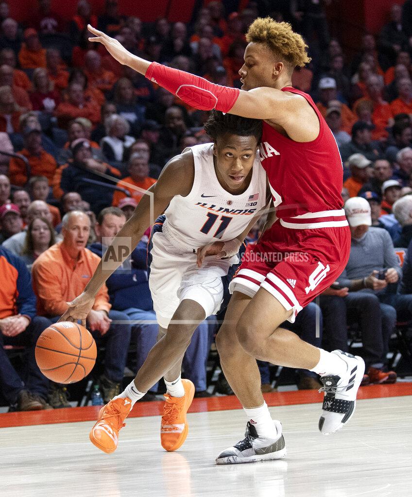 Stephen Haas Illinois guard Trent Frazier (1) drives to the basket past Indiana guard Romeo Langford during the first half of an NCAA college basketball game in Champaign, Ill., Thursday, March 7, 2019. (AP Photo/Stephen Haas)