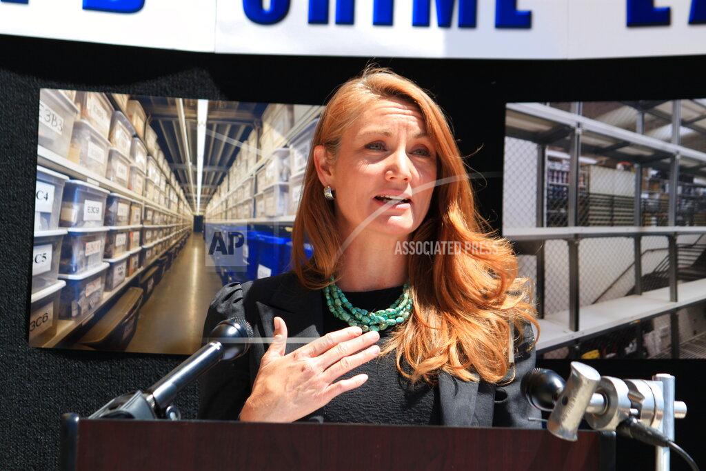 Susan Montoya Bryan This April 30, 2021 image shows state Rep. Melanie Stansbury at a news conference about erasing a backlog in untested rape evidence kits in Albuquerque, New Mexico. Stansbury, a Democrat, is among the candidates vying for an open congressional seat in New Mexico. (AP Photo/Susan Montoya Bryan)
