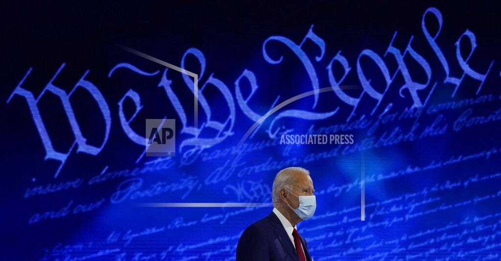Democratic presidential candidate former Vice President Joe Biden participates in a town hall with moderator ABC News anchor George Stephanopoulos at the National Constitution Center in Philadelphia, Thursday, Oct. 15, 2020. (AP Photo/Carolyn Kaster)