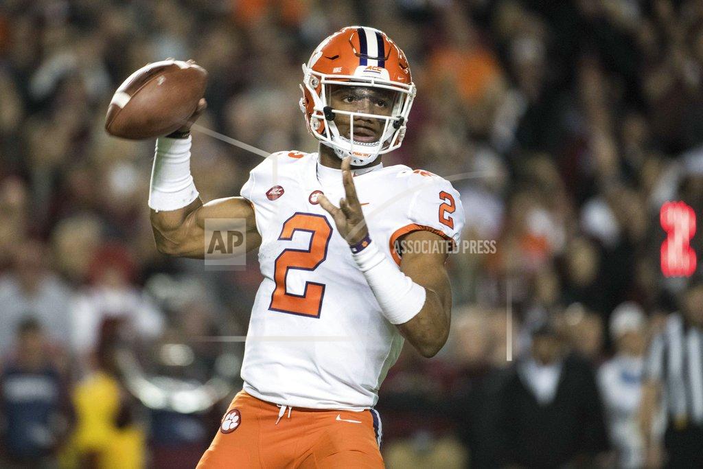 Sean Rayford Clemson quarterback Kelly Bryant (2) attempts a pass against South Carolina during the first half of an NCAA college football game on Saturday, Nov. 25, 2017, in Columbia, S.C. (AP Photo/Sean Rayford)