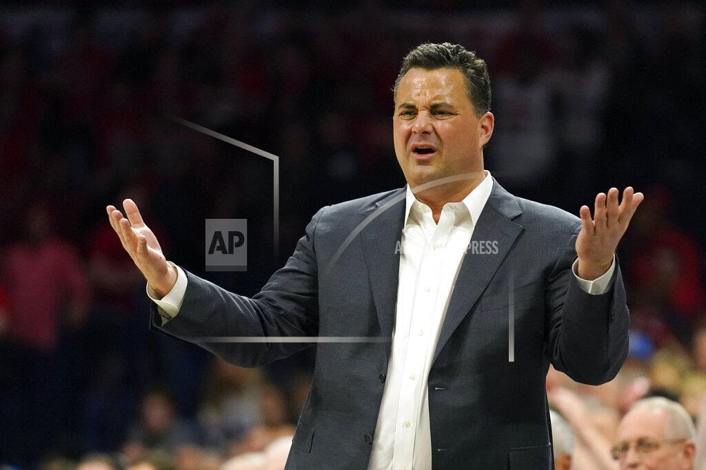 Rick Scuteri Arizona coach Sean Miller reacts to a foul call during the first half of the team's NCAA college basketball game against UCLA on Saturday, Feb. 8, 2020, in Tucson, Ariz. (AP Photo/Rick Scuteri)