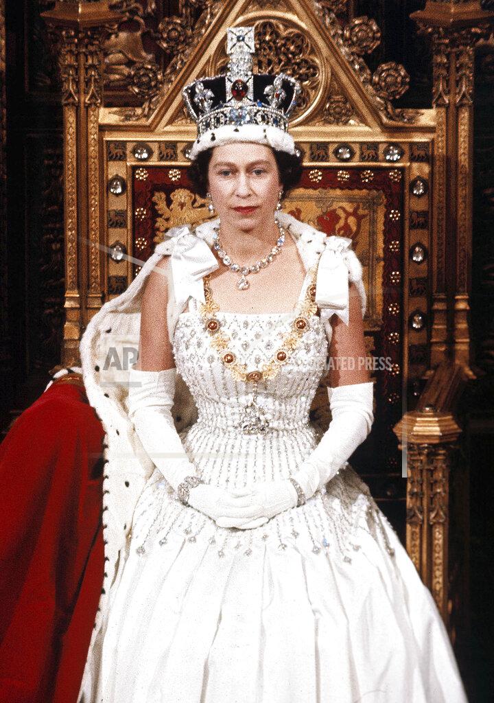 Uncredited FILE - Britain's Queen Elizabeth II appears during the State Opening of Parliament in London in this April 1966 photo. (AP Photo, File)