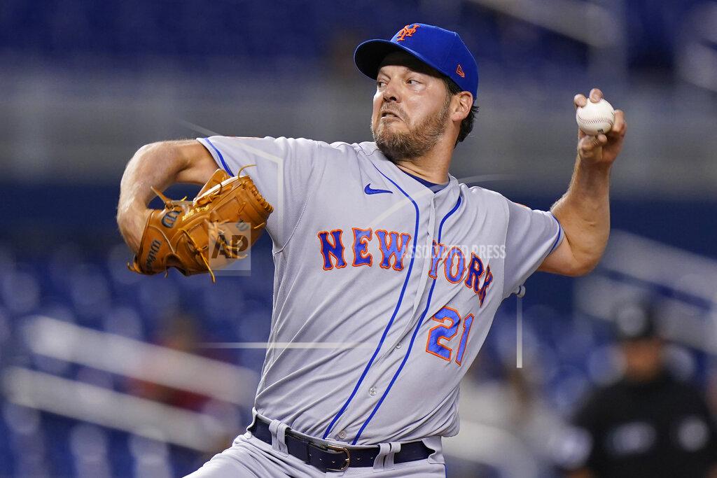 Wilfredo Lee New York Mets' Rich Hill delivers a pitch during the first inning of the team's baseball game against the Miami Marlins, Wednesday, Sept. 8, 2021, in Miami. (AP Photo/Wilfredo Lee)
