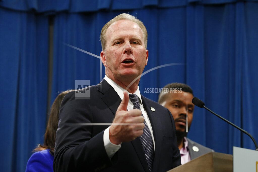 FILE - In this March 9, 2020, file photo, San Diego Mayor Kevin Faulconer talks during a news conference at the Capitol in Sacramento, Calif. Faulconer announced Monday, Feb. 1, 2021, he is entering the race for California governor, the first major Republican to formally step into the contest while a potential recall election aimed at Democratic Gov. Gavin Newsom moves closer to qualifying for the ballot this year. (AP Photo/Rich Pedroncelli, File)