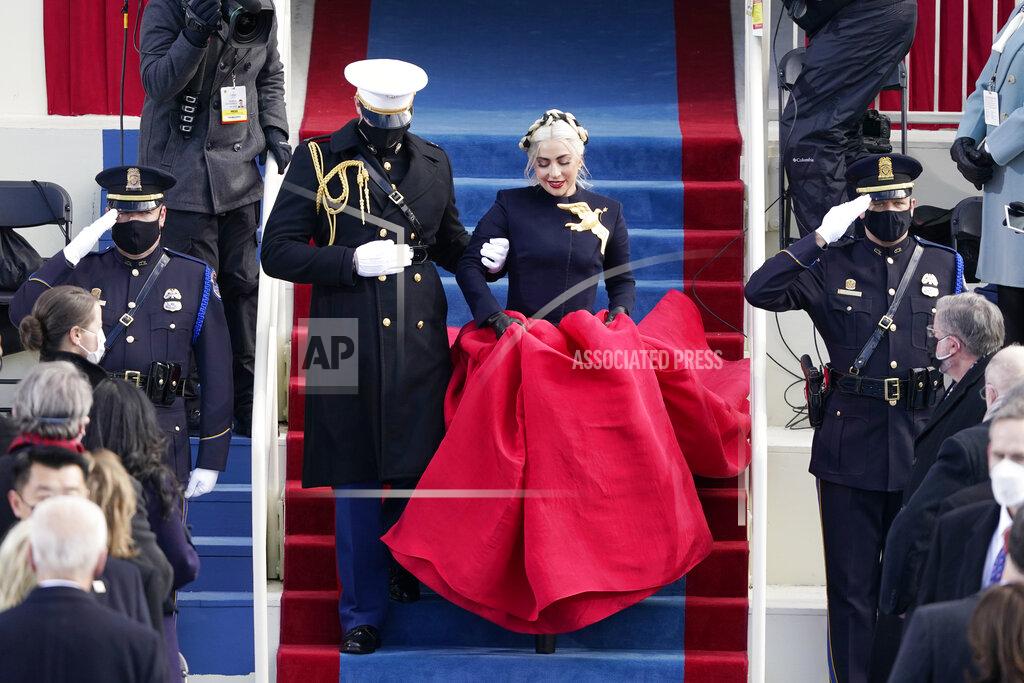 Patrick Semansky Lady Gaga arrives to sing the National Anthem during the 59th Presidential Inauguration at the U.S. Capitol in Washington, Wednesday, Jan. 20, 2021. (AP Photo/Patrick Semansky, Pool)