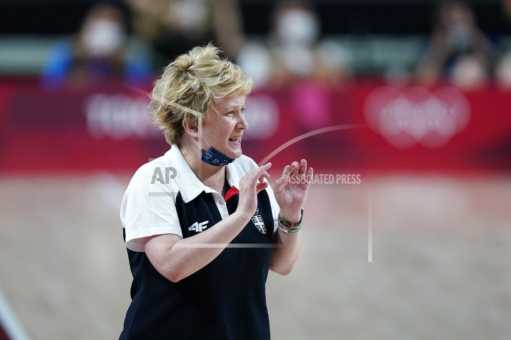Charlie Neibergall Serbia coach Marina Maljkovic directs her team during a women's basketball quarterfinal round game against China at the 2020 Summer Olympics, Wednesday, Aug. 4, 2021, in Saitama, Japan. (AP Photo/Charlie Neibergall)