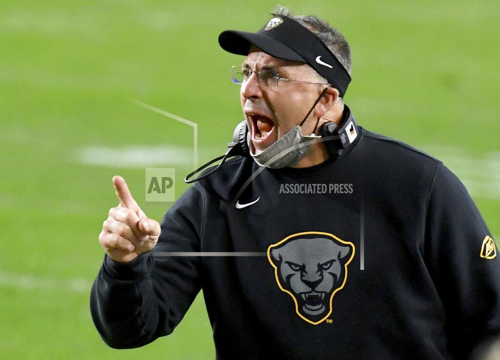 Matt Freed Pitt head coach Pat Narduzzi argues a call as his team takes on Notre Dame in the second half of an NCAA college football game Saturday, Oct. 24, 2020, in Pittsburgh. (Matt Freed/Pittsburgh Post-Gazette via AP)