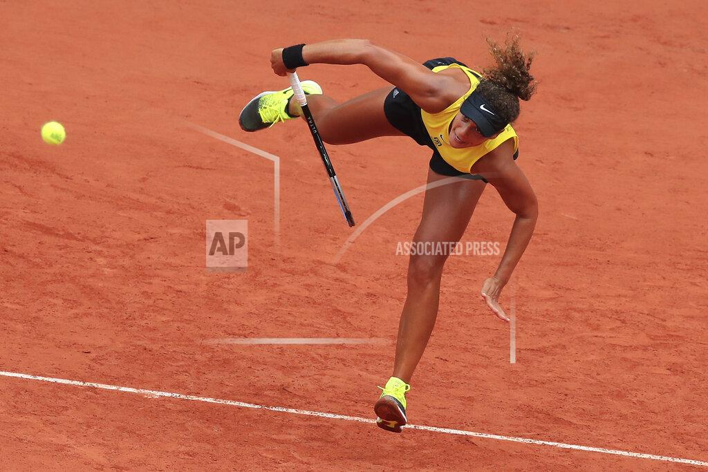 Michel Euler Egypt's Mayar Sherif serves against Karolina Pliskova of the Czech Republic in the first round match of the French Open tennis tournament at the Roland Garros stadium in Paris, France, Tuesday, Sept. 29, 2020. (AP Photo/Michel Euler)