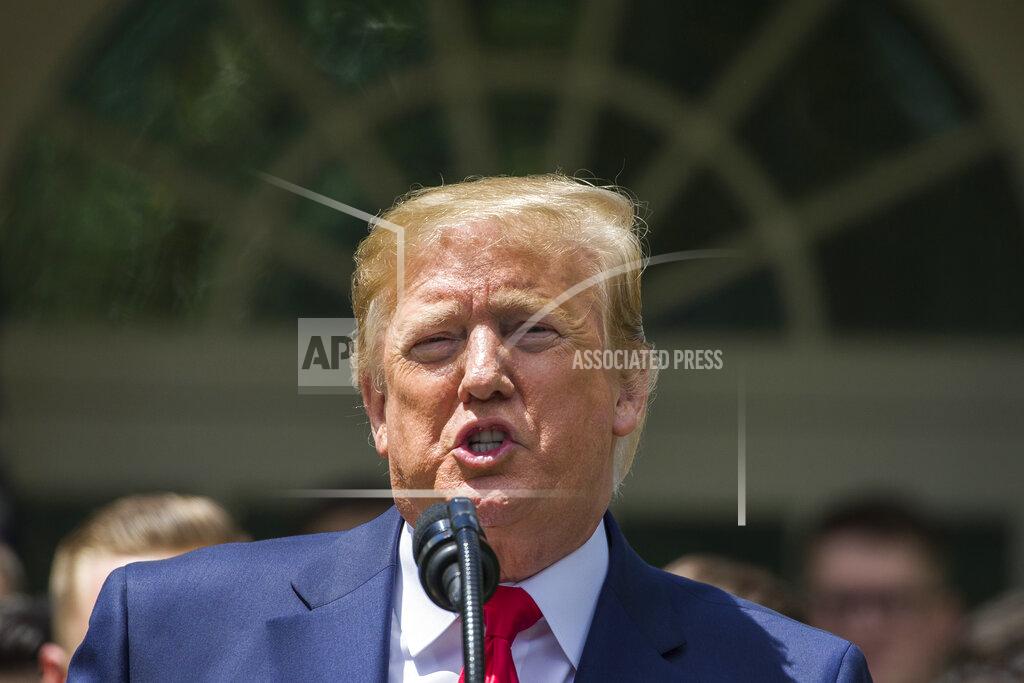 Alex Brandon President Donald Trump speaks during the presentation of the Commander-in-Chief's Trophy to the U.S. Military Academy at West Point football team in the Rose Garden of the White House, Monday, May 6, 2019, in Washington. (AP Photo/Alex Brandon)