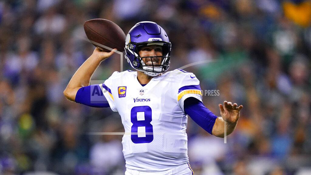 Matt Slocum Minnesota Vikings quarterback Kirk Cousins (8) throws a pass during the first half of an NFL football game against the Philadelphia Eagles, Monday, Sept. 19, 2022, in Philadelphia. (AP Photo/Matt Slocum)