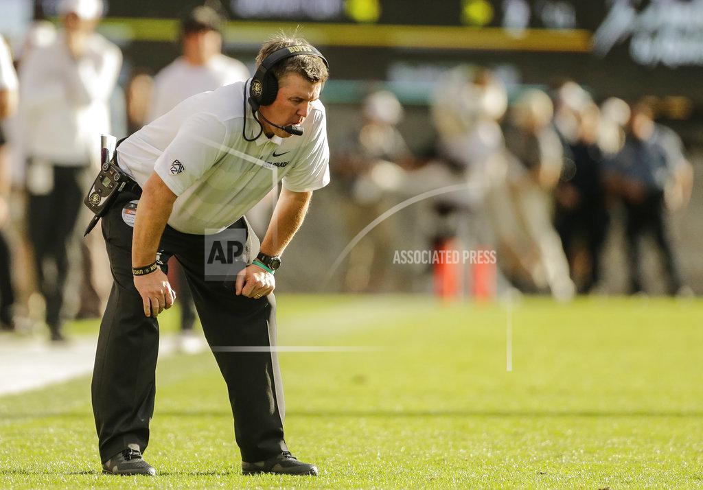 Jack Dempsey Colorado head coach Mike MacIntyre reacts during the second half of an NCAA college football game against Oregon State, Saturday, Oct. 27, 2018, in Boulder, Colo. (AP Photo/Jack Dempsey)
