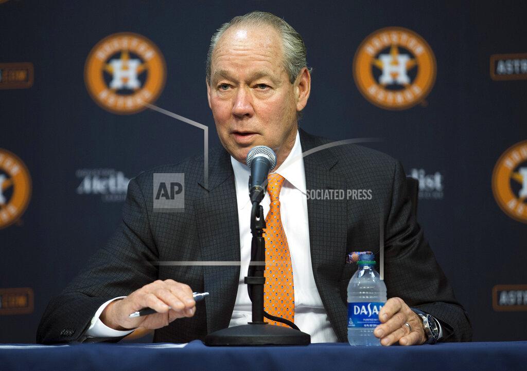Yi-Chin Lee Houston Astros owner Jim Crane speaks at a news conference in Houston, Monday, Jan. 13, 2020. Crane opened the news conference by saying manager AJ Hinch and general manager Jeff Luhnow were fired for the team's sign-stealing during its run to the 2017 World Series title. (Yi-Chin Lee/Houston Chronicle via AP)