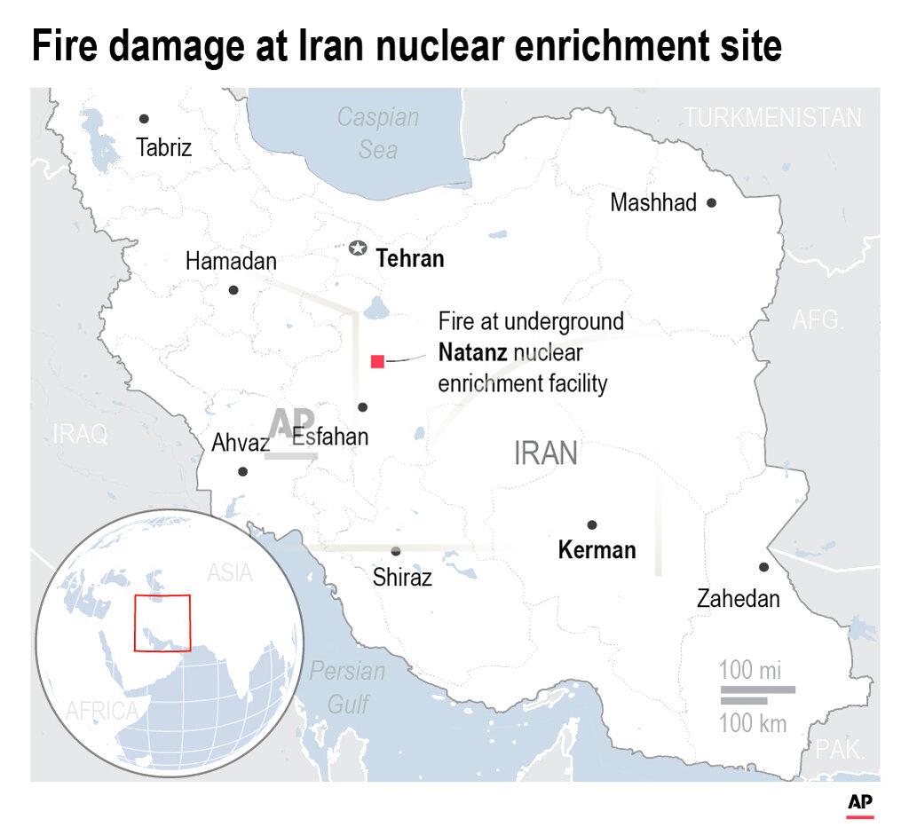 A fire has burned a building above Iran's underground Natanz nuclear enrichment facility, though officials say it did not affect its centrifuge operation or cause any release of radiation.;