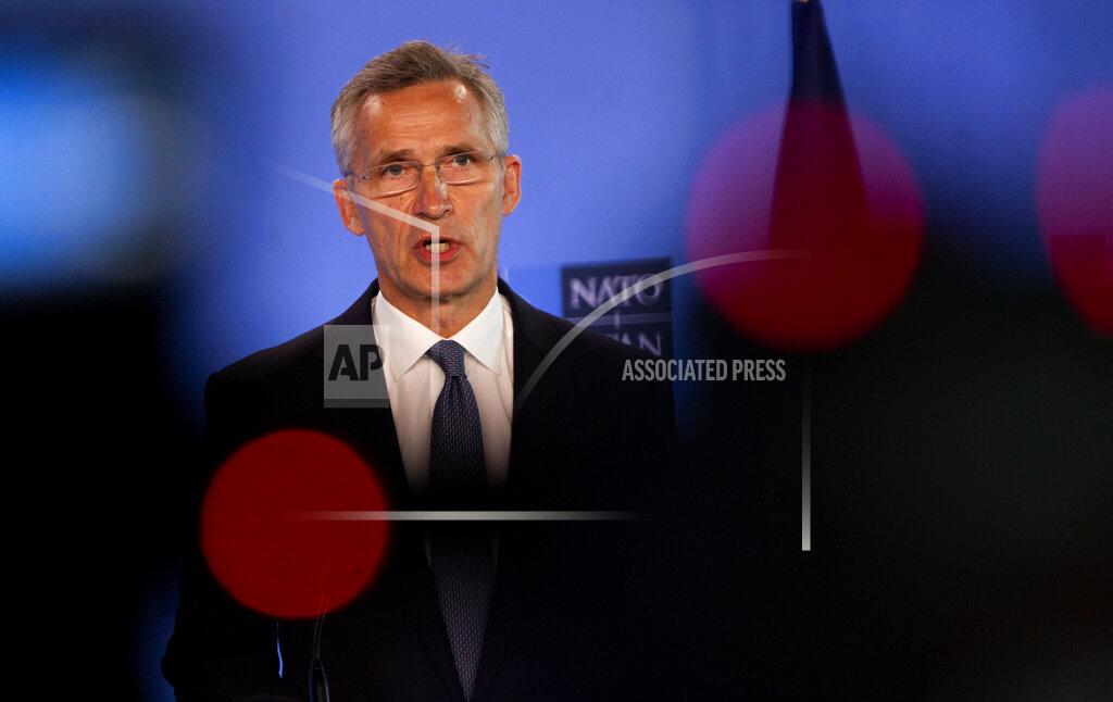 Virginia Mayo NATO Secretary General Jens Stoltenberg speaks during a joint press conference with U.S. Secretary of Defense Mark Esper at NATO headquarters in Brussels, Friday, June 26, 2020. U.S. Secretary of Defense Mark Esper is at NATO to follow-up on a broad range of issues raised during last week's NATO defense ministerial. (AP Photo/Virginia Mayo, Pool)