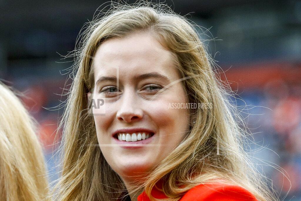 Jack Dempsey FILE - In this Nov. 4, 2018, file photo, Brittany Bowlen is shown prior to an NFL football game between the Denver Broncos and Houston Texans, in Denver. Brittany Bowlen is rejoining the Denver Broncos next month as vice president of strategic initiatives as she continues her quest to succeed her late father as controlling owner of the franchise valued at close to $3 billion.(AP Photo/Jack Dempsey)