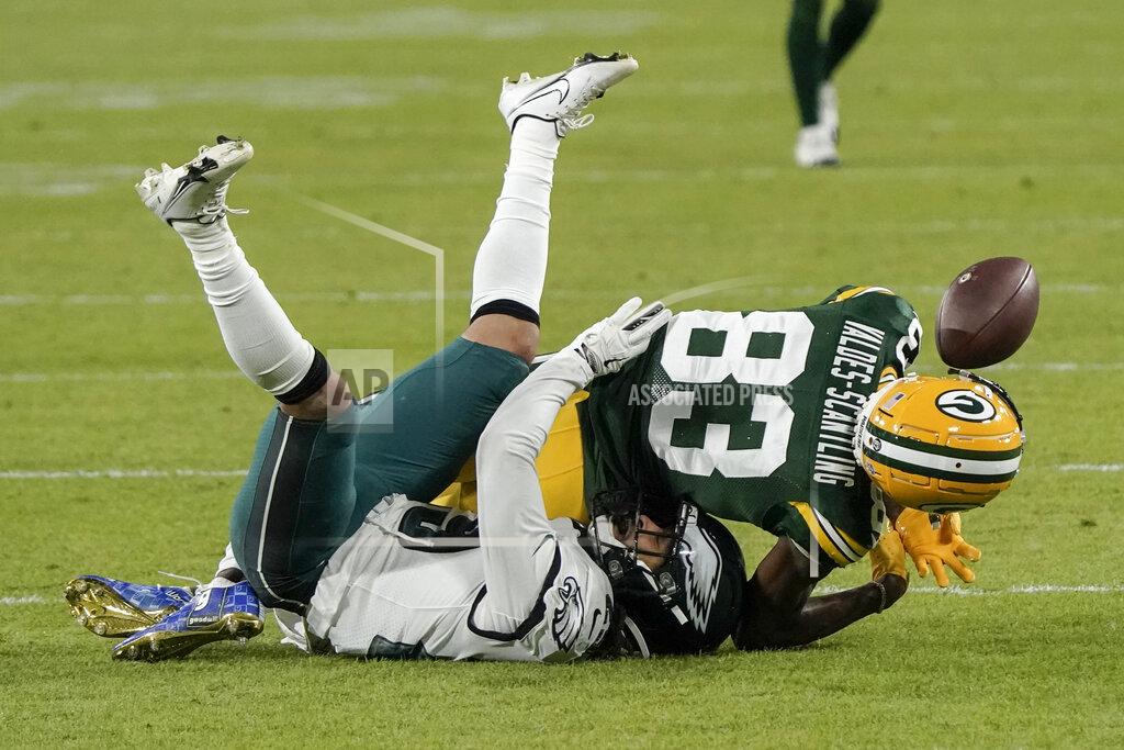 Morry Gash Green Bay Packers' Marquez Valdes-Scantling can't catch a pass with Philadelphia Eagles' Avonte Maddox defending during the second half of an NFL football game Sunday, Dec. 6, 2020, in Green Bay, Wis. (AP Photo/Morry Gash)