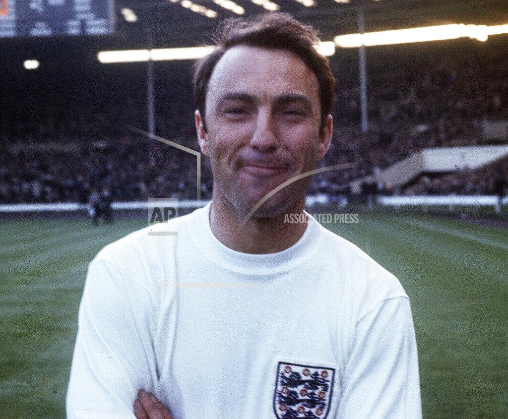 Uncredited FILE - In this 1967 file photo, England football forward Jimmy Greaves stands on the pitch at Wembley, England, prior to an international soccer match. Jimmy Greaves, one of England’s greatest goal-scorers who was prolific for Tottenham, Chelsea and AC Milan has died. He was 81. With 266 goals in 379 appearances, Greaves was the all-time record scorer for Tottenham, which announced his death on Sunday, Sept. 19, 2021. (AP Photo, File)