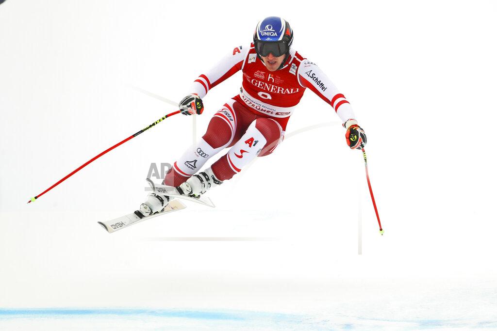 Marco Trovati Austria's Matthias Mayer competes during an alpine ski, men's World Cup Super-G, in Kitzbuehel, Austria, Monday, Jan. 25, 2021. (AP Photo/Marco Trovati)