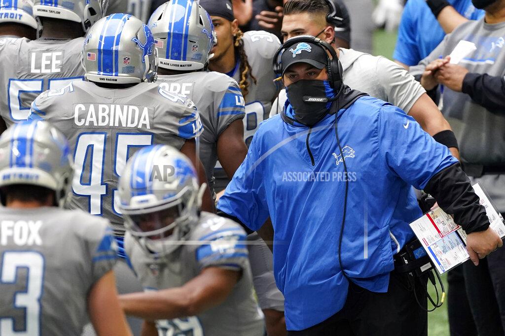 John Bazemore FILE - Detroit Lions head coach Matt Patricia greets players after a touchdown against the Atlanta Falcons during the first half of an NFL football game in Atlanta, in this Sunday, Oct. 25, 2020, file photo. The Lions are hosting Washington in a matchup of teams with a combined record of 5-11. Both still have plenty to play for this season. Lions coach Matt Patricia is trying to be retained for the 2021 season. (AP Photo/John Bazemore)