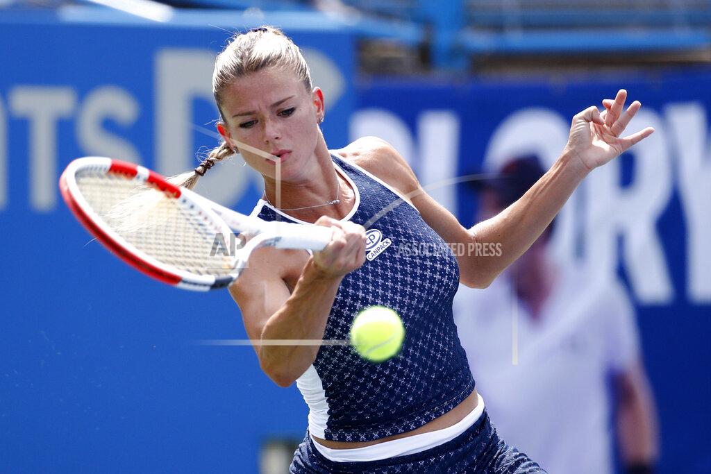 Patrick Semansky Camila Giorgi, of Italy, returns the ball to Jessica Pegula during a final match at the Citi Open tennis tournament, Sunday, Aug. 4, 2019, in Washington. (AP Photo/Patrick Semansky)